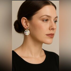 Painters palette & brushes earrings w/ enamel paint set on mother of pearl ๐จ